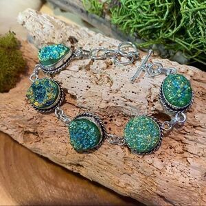 Titanium Druzy Teal Green Sterling Silver Toggle Bracelet